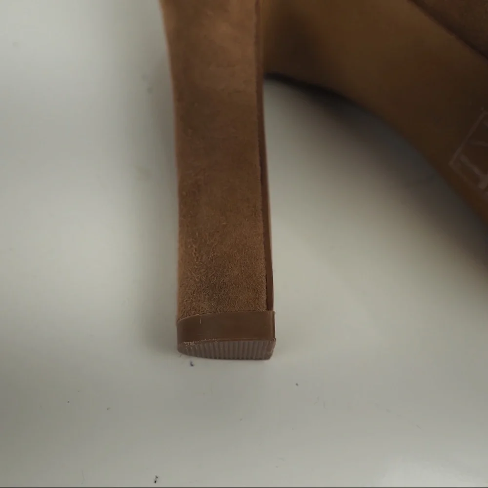 MRKT Claire 7 cafe au lait suede bow platform pump
